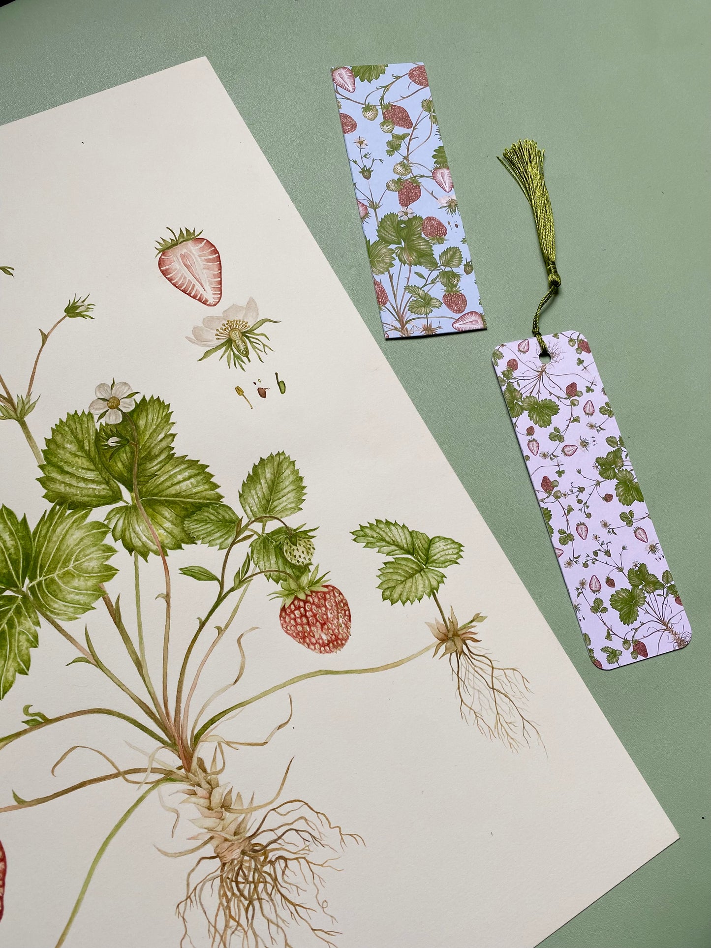 Botanical Strawberry Watercolour Bookmark
