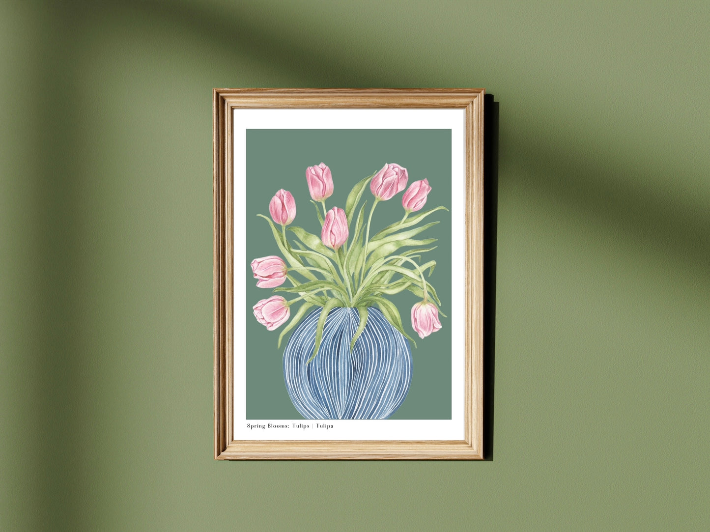 Botanical Tulips in Striped Vase Watercolour Wall Art Print