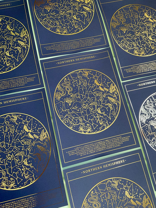 Northern Hemisphere Gold Foil Print, Constellations Star Map Planisphere Wall Art