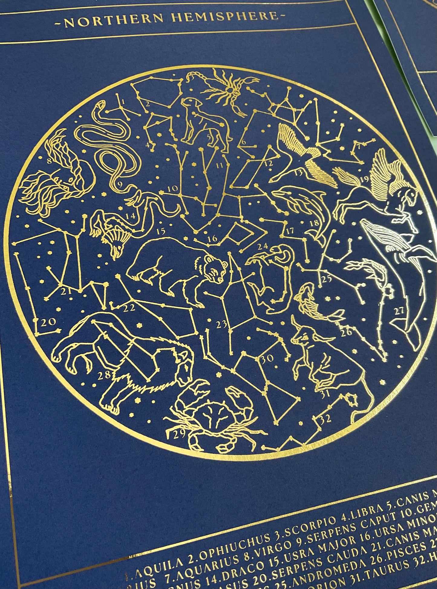 Northern Hemisphere Gold Foil Print, Constellations Star Map Planisphere Wall Art