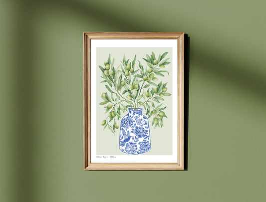 Botanical Olive Tree Branch Vase Watercolour Art Print