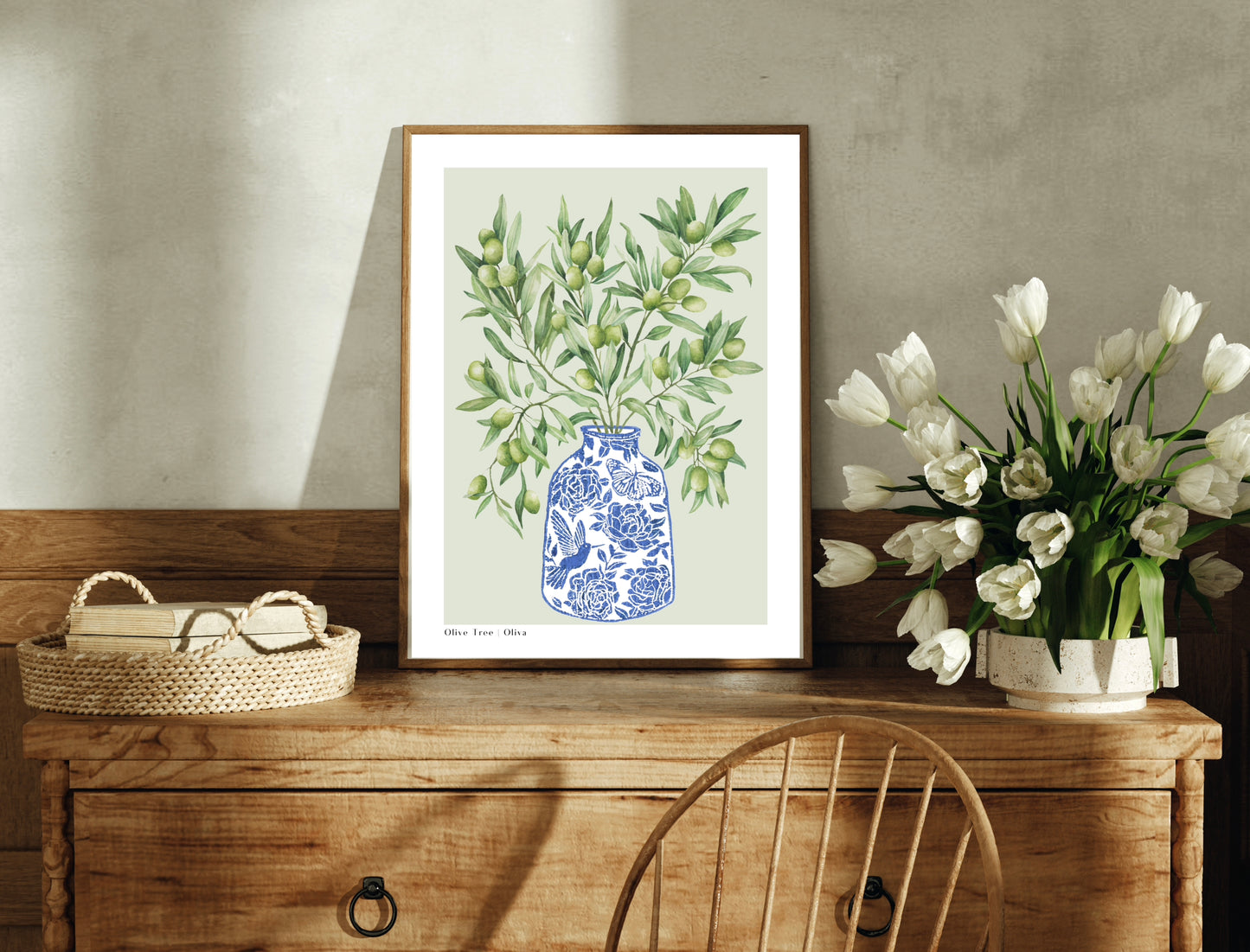 Botanical Olive Tree Branch Vase Watercolour Art Print