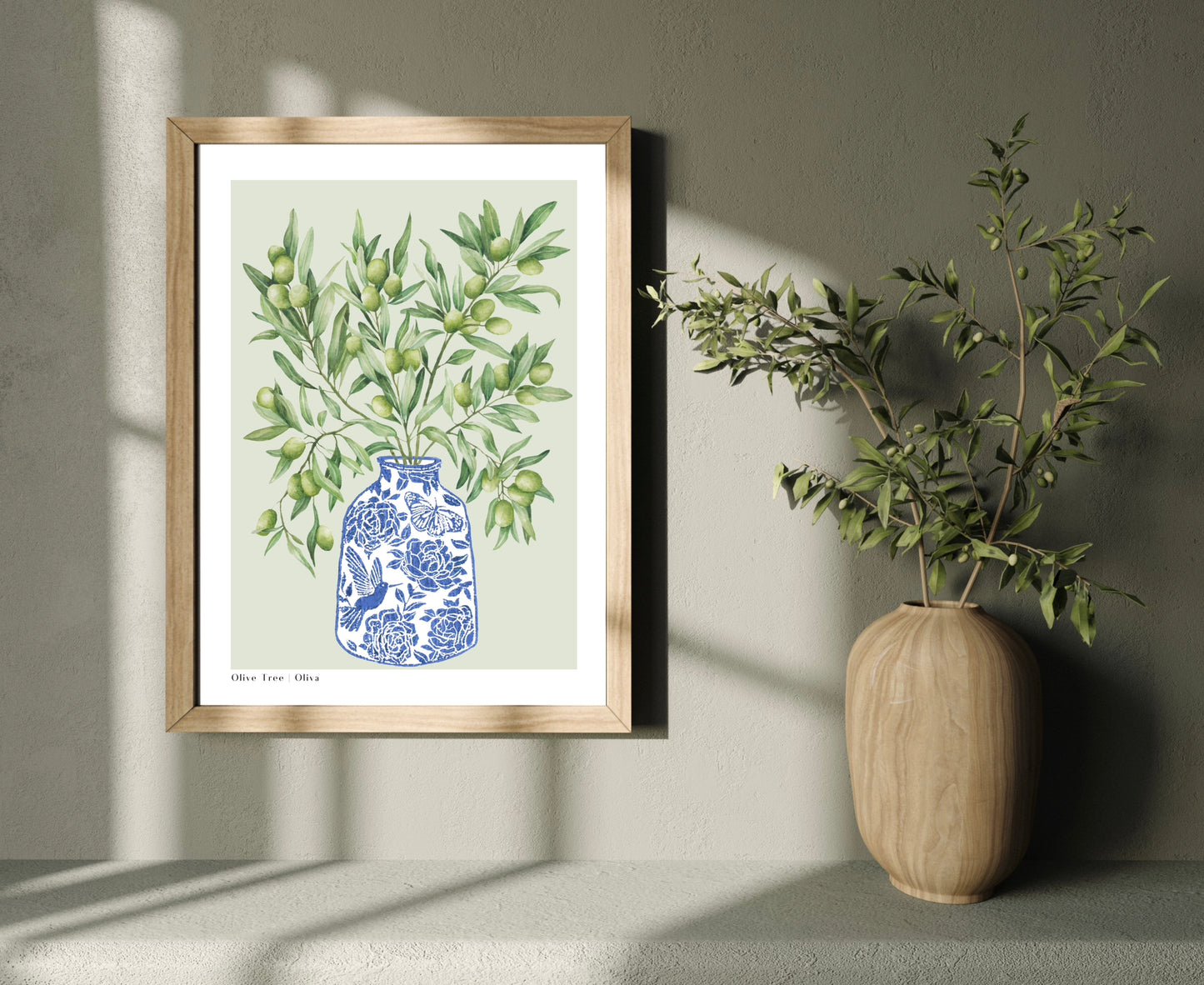 Botanical Olive Tree Branch Vase Watercolour Art Print