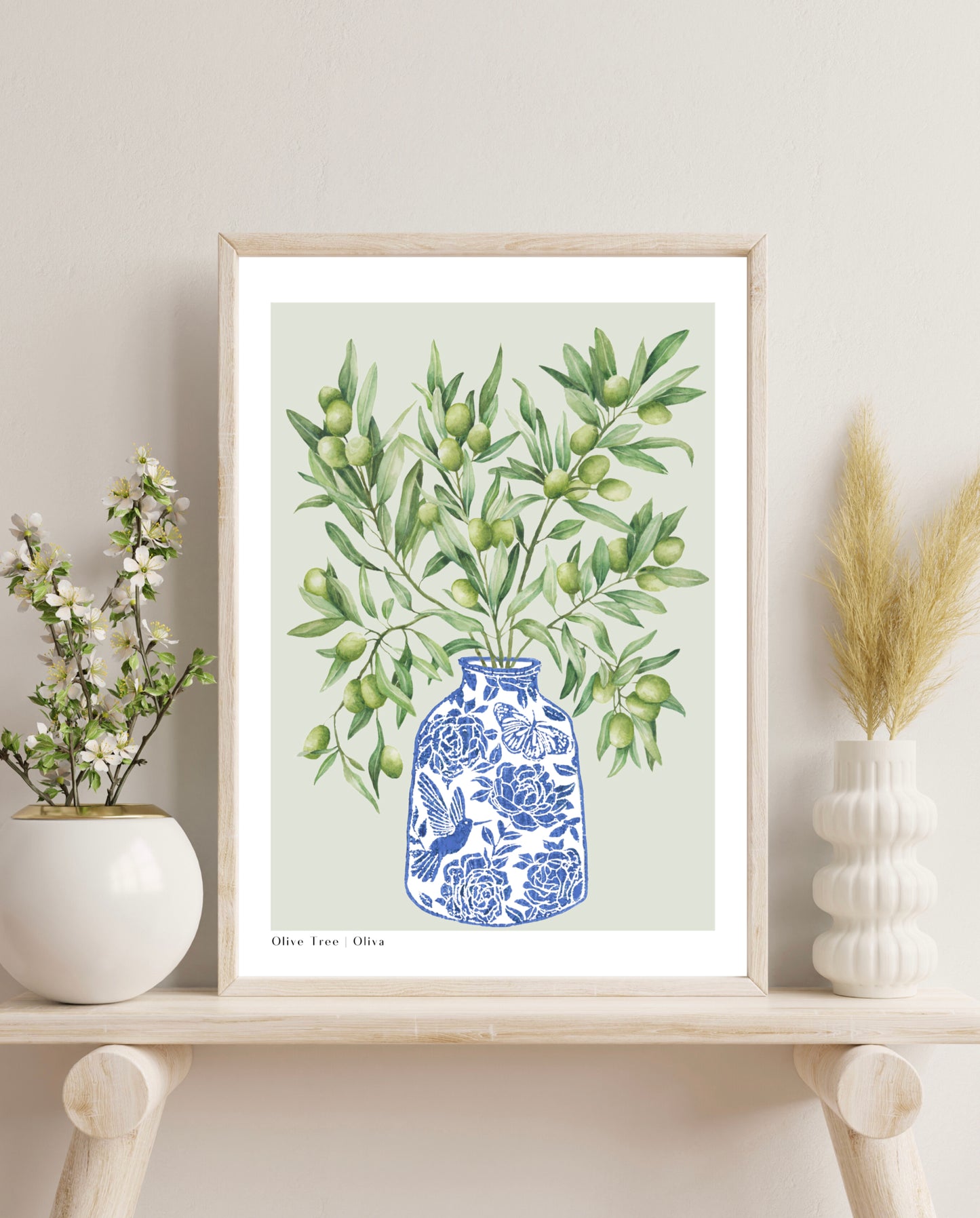 Botanical Olive Tree Branch Vase Watercolour Art Print