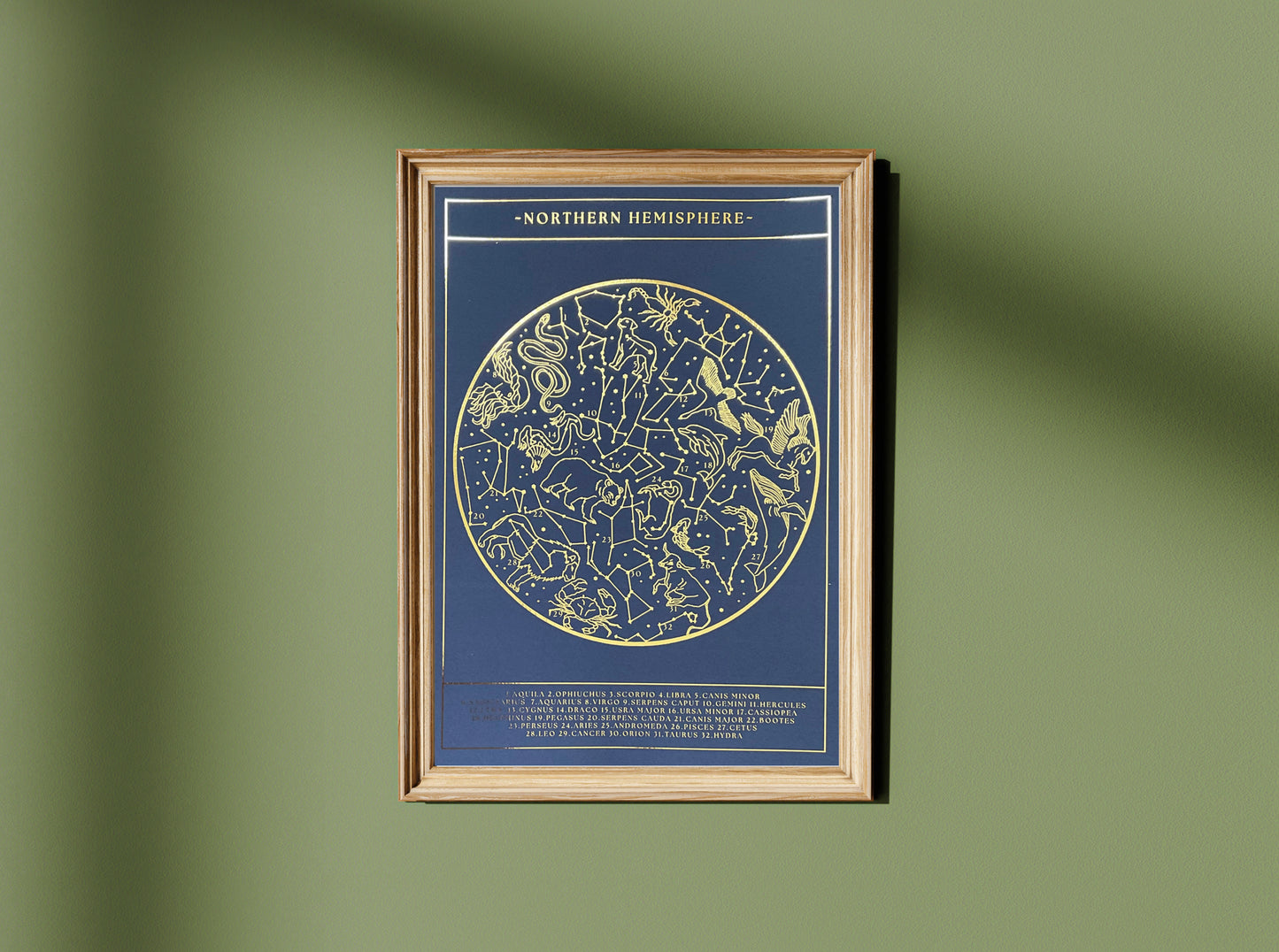 Northern Hemisphere Gold Foil Print, Constellations Star Map Planisphere Wall Art