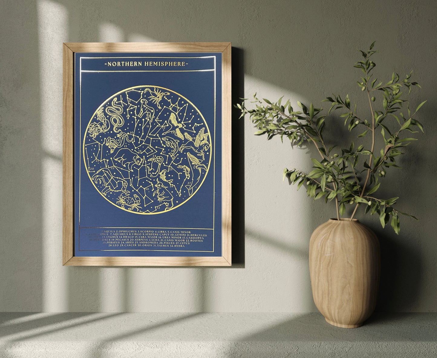 Northern Hemisphere Gold Foil Print, Constellations Star Map Planisphere Wall Art