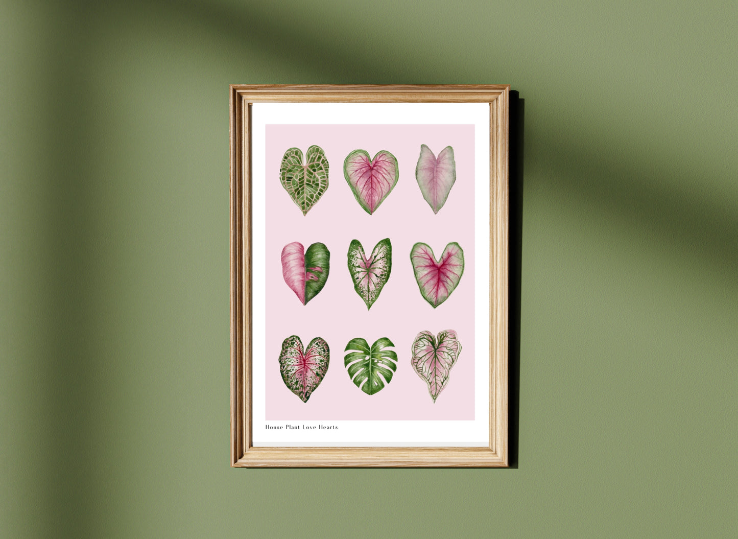 Botanical Pink House Plant Hearts Watercolour Art Print