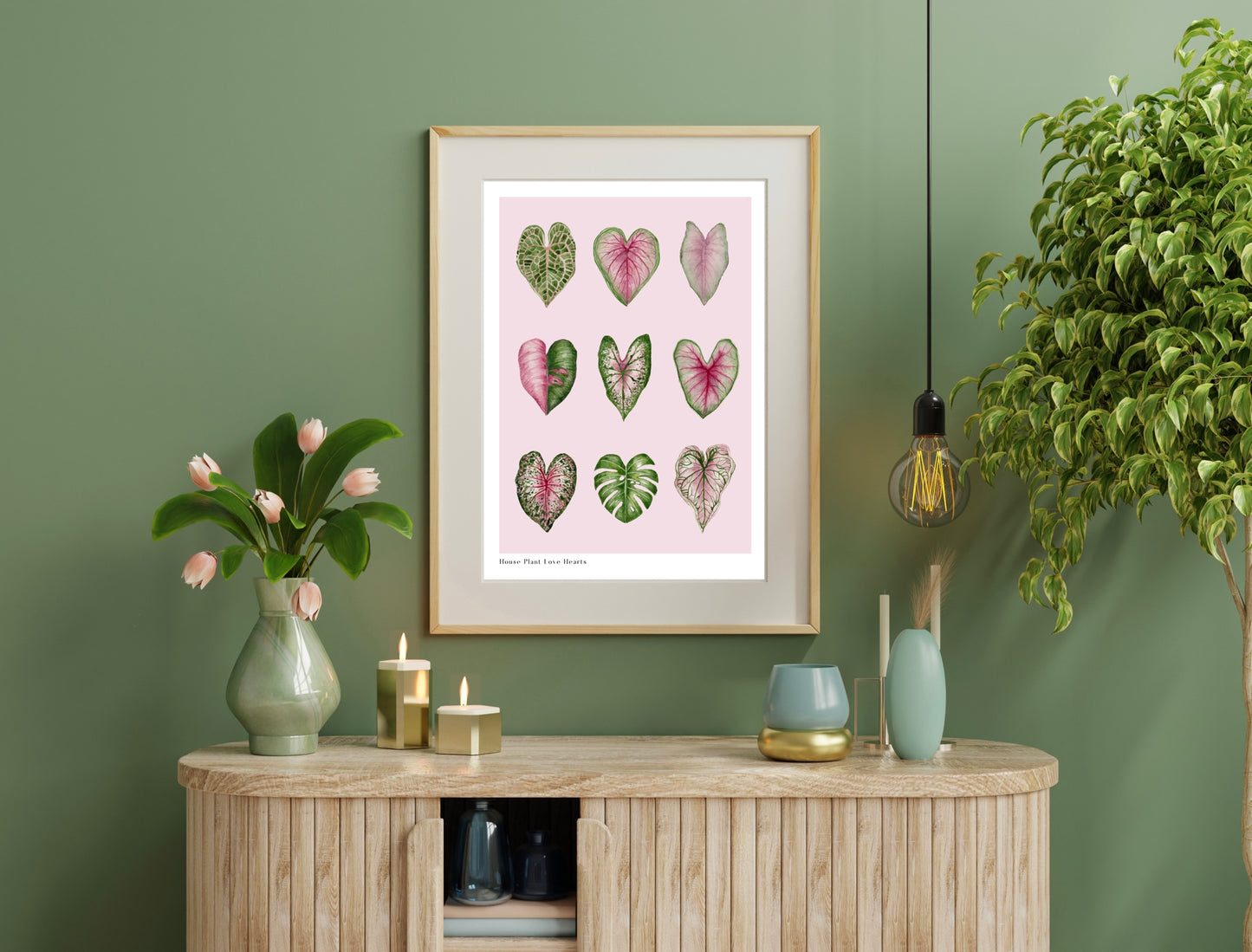 Botanical Pink House Plant Hearts Watercolour Art Print