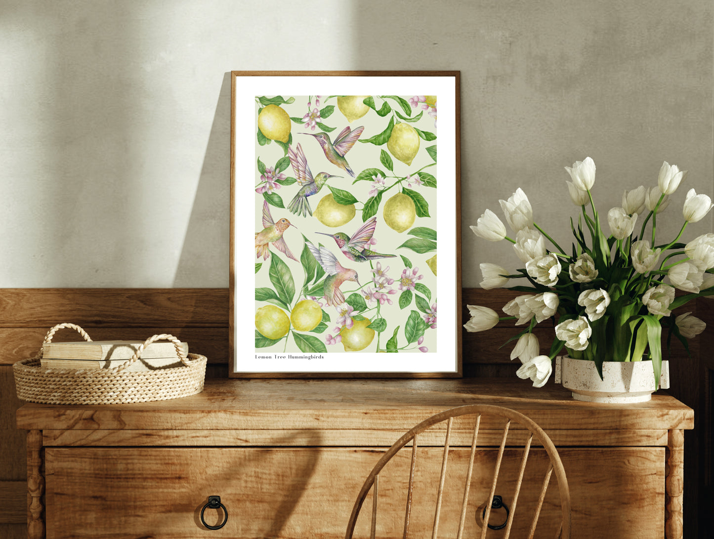 Lemon Tree Hummingbirds Botanical Watercolour Wall Art Print