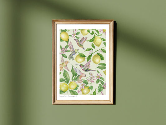 Lemon Tree Hummingbirds Botanical Watercolour Wall Art Print