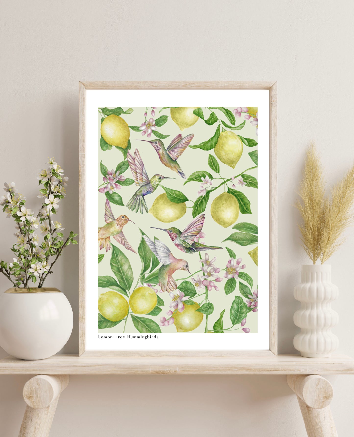 Lemon Tree Hummingbirds Botanical Watercolour Wall Art Print