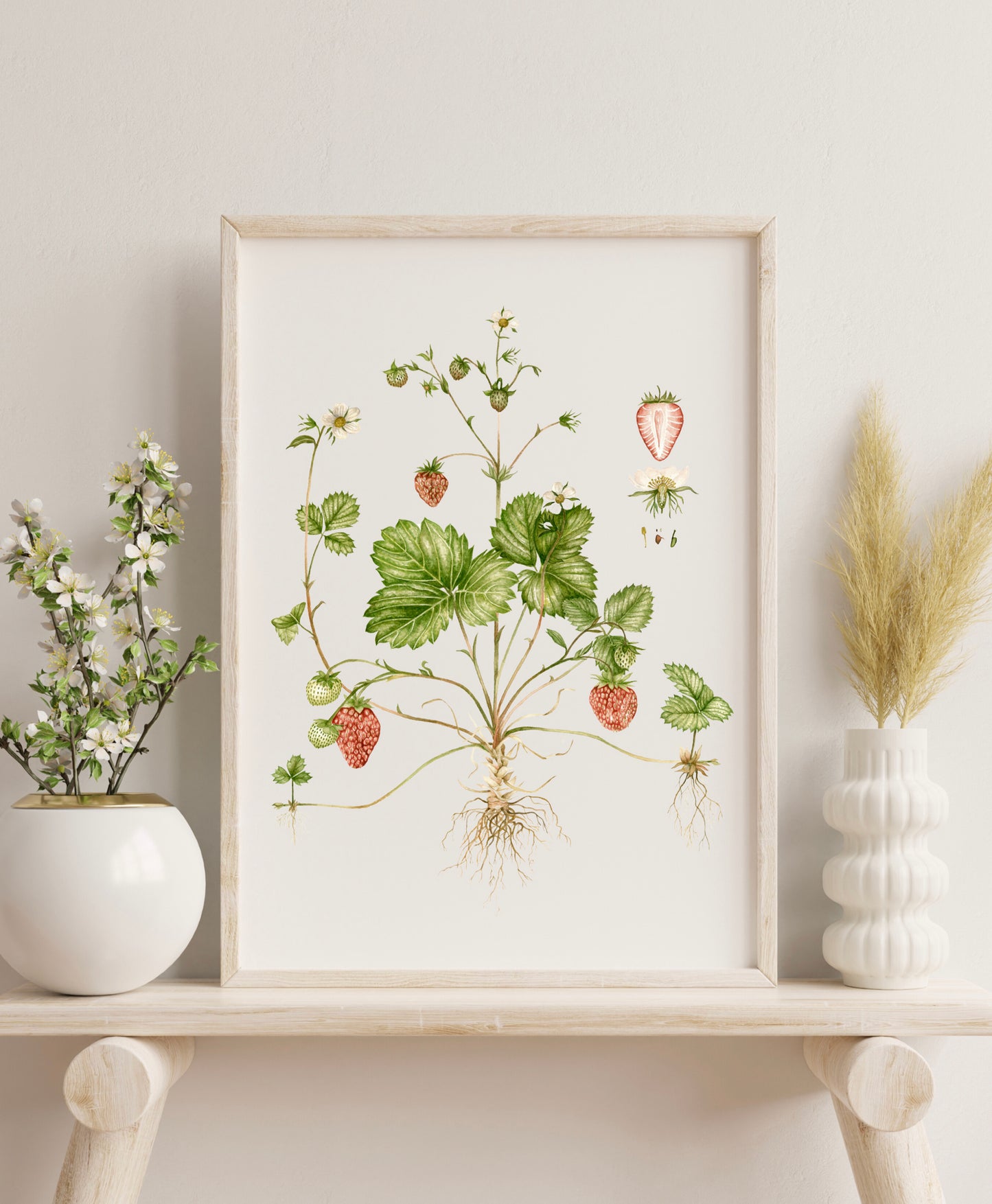 Botanical Strawberries Watercolour Wall Art Print