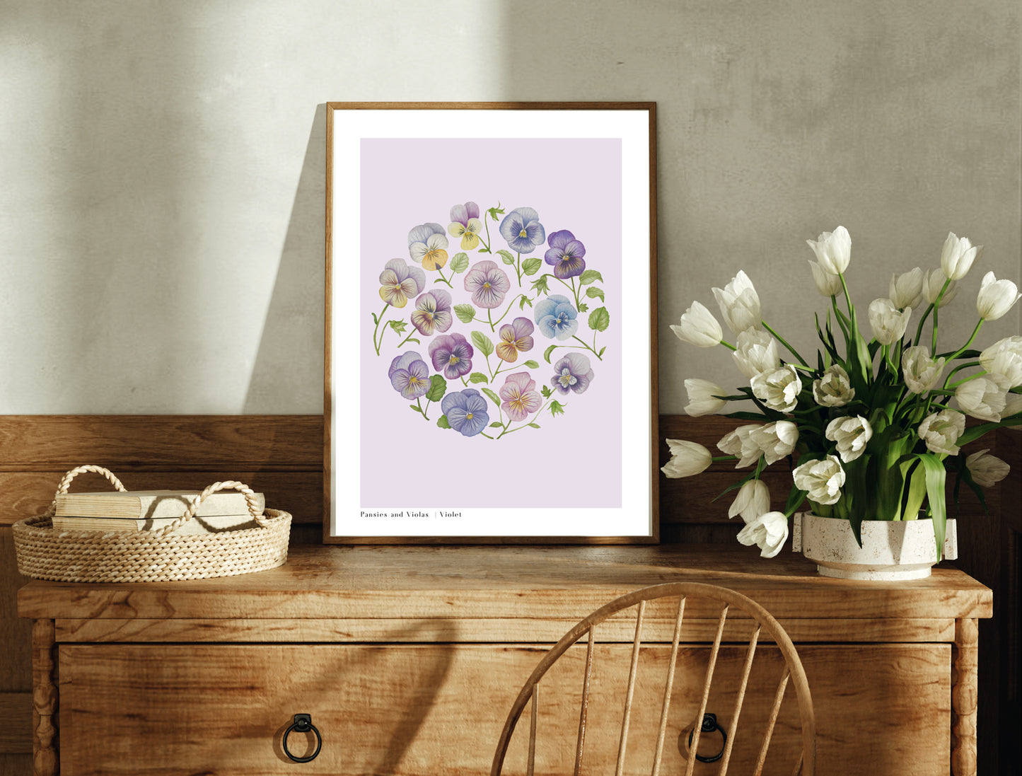 Botanical Pansies and Violas Watercolour Wall Art Print