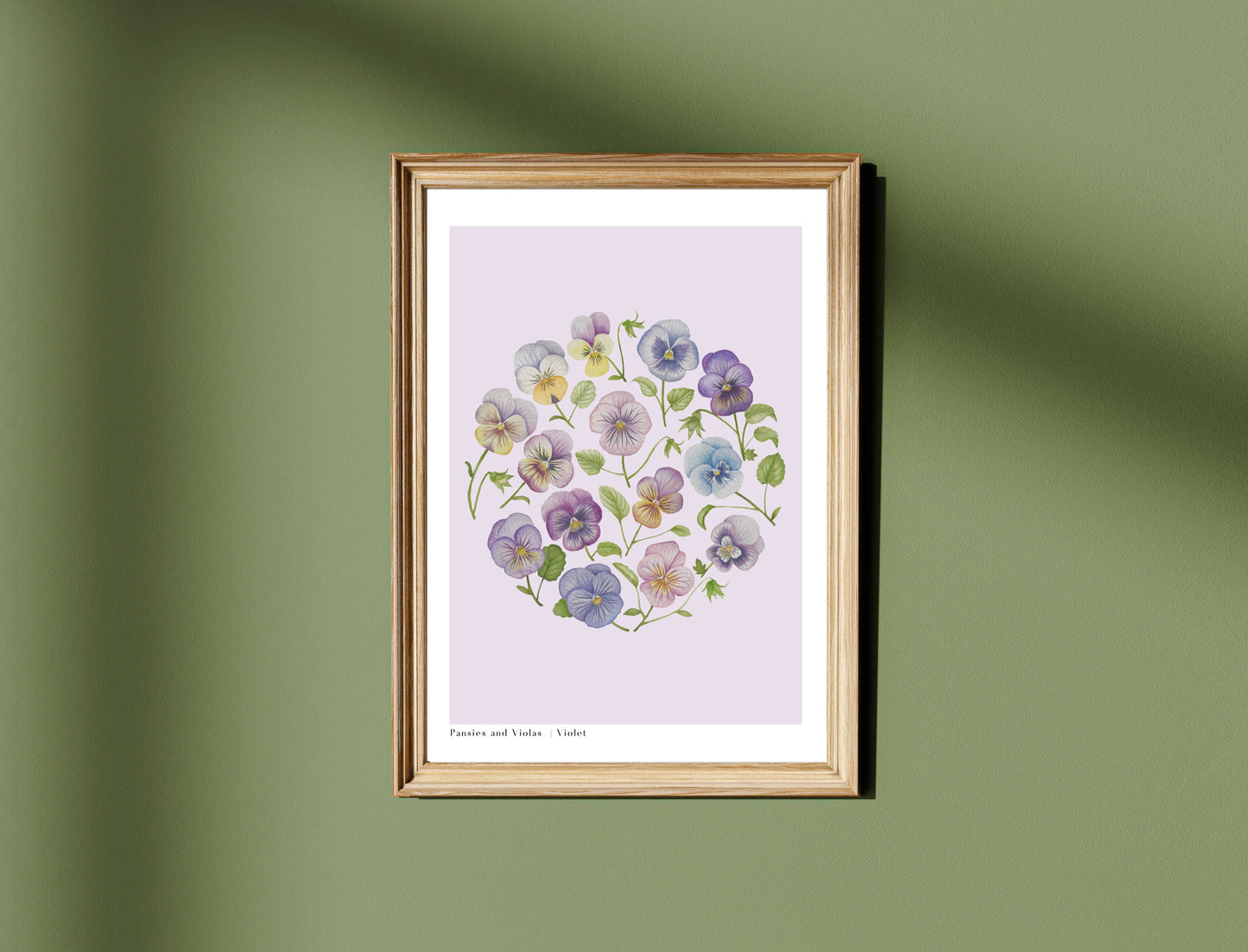 Botanical Pansies and Violas Watercolour Wall Art Print