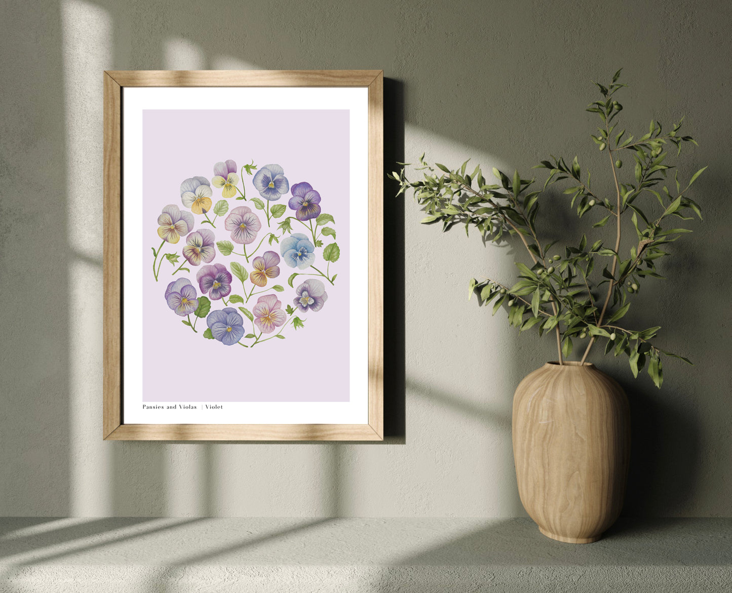 Botanical Pansies and Violas Watercolour Wall Art Print