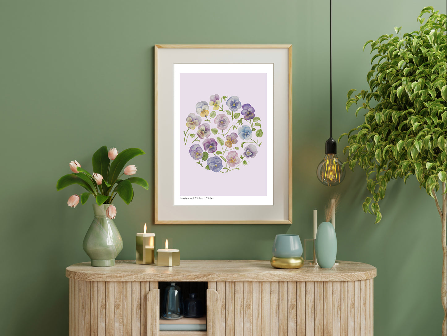 Botanical Pansies and Violas Watercolour Wall Art Print