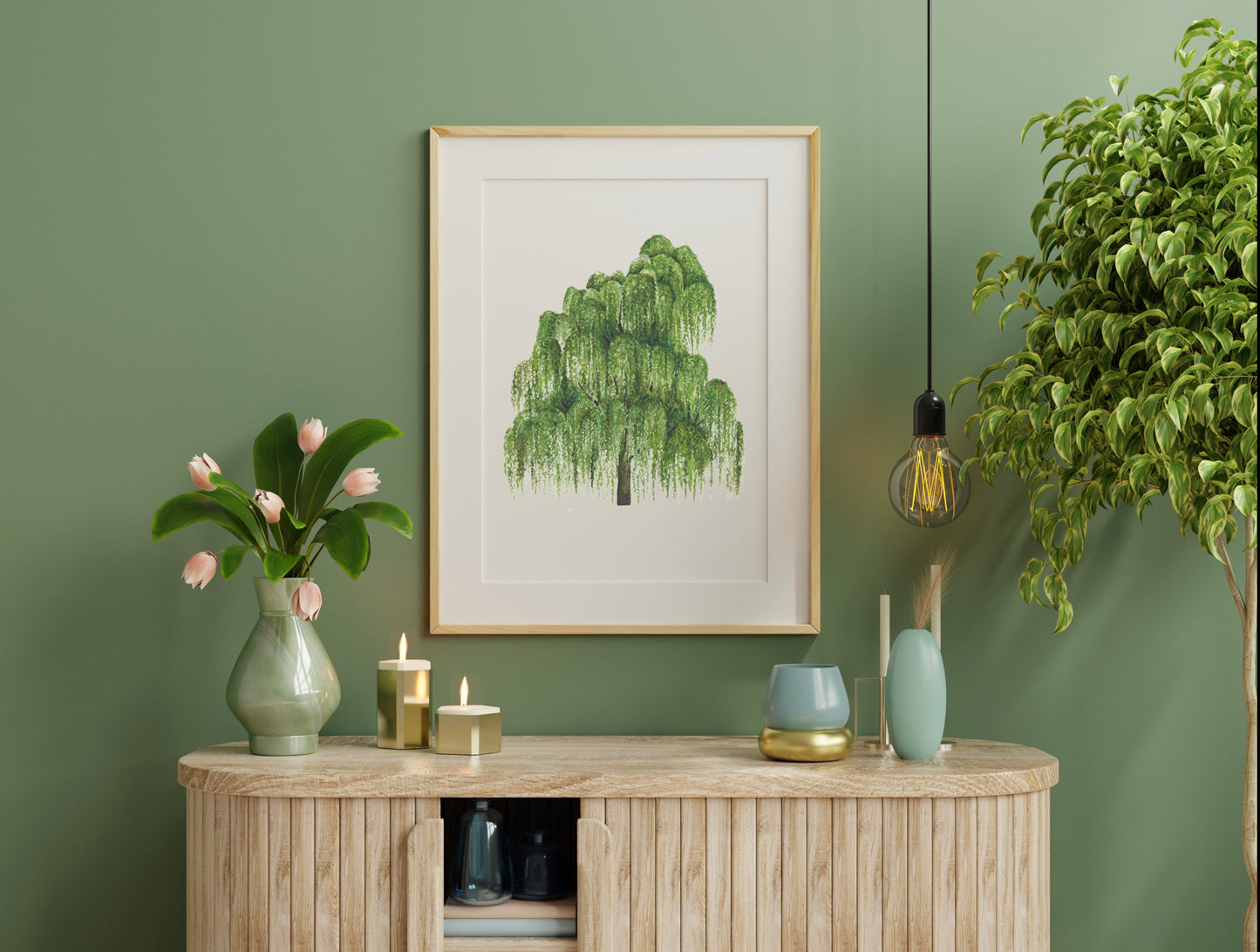 Botanical Willow Tree Watercolour Wall Art Print