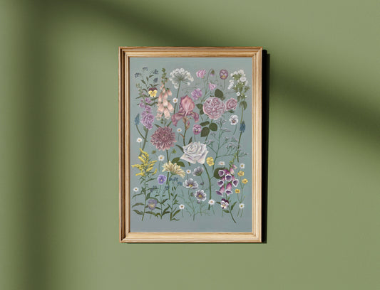 Botanical Spring Flowers Oil Painting Print