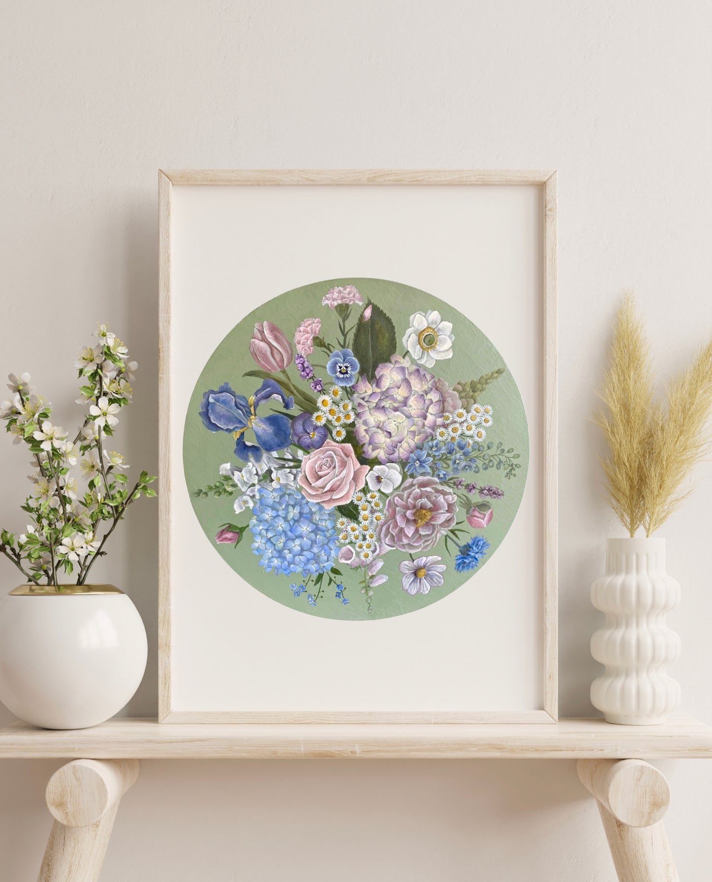 Botanical Hydrangea Bouquet Oil Painting Print