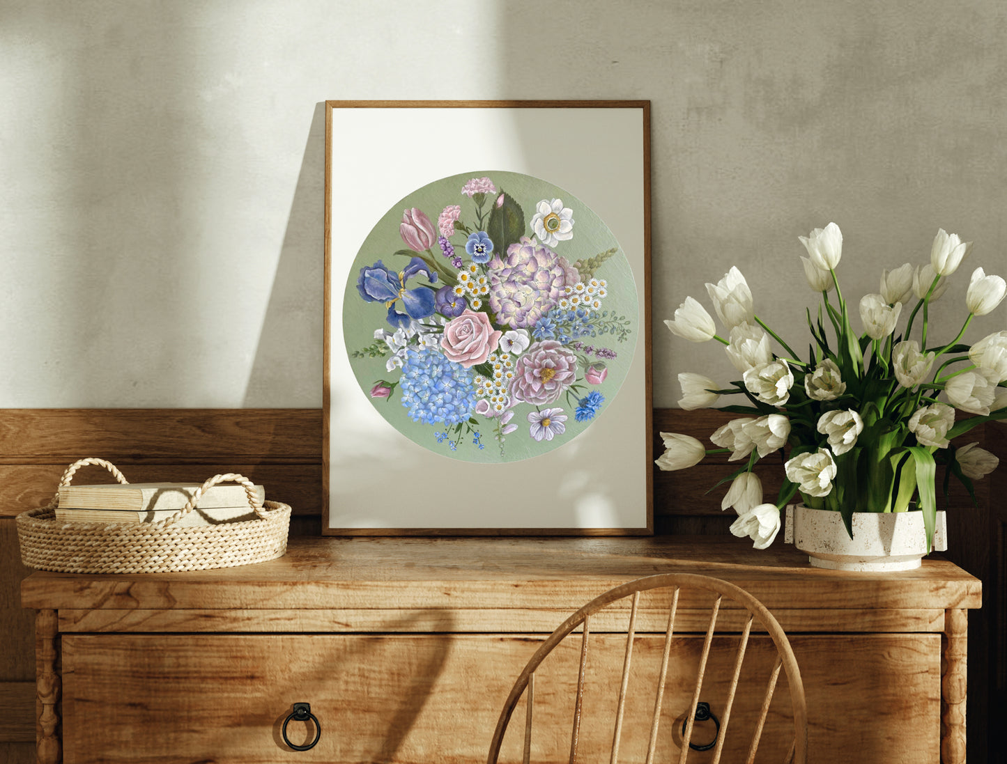 Botanical Hydrangea Bouquet Oil Painting Print