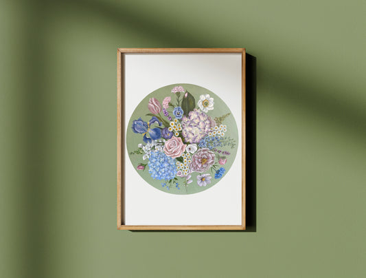 Botanical Hydrangea Bouquet Oil Painting Print