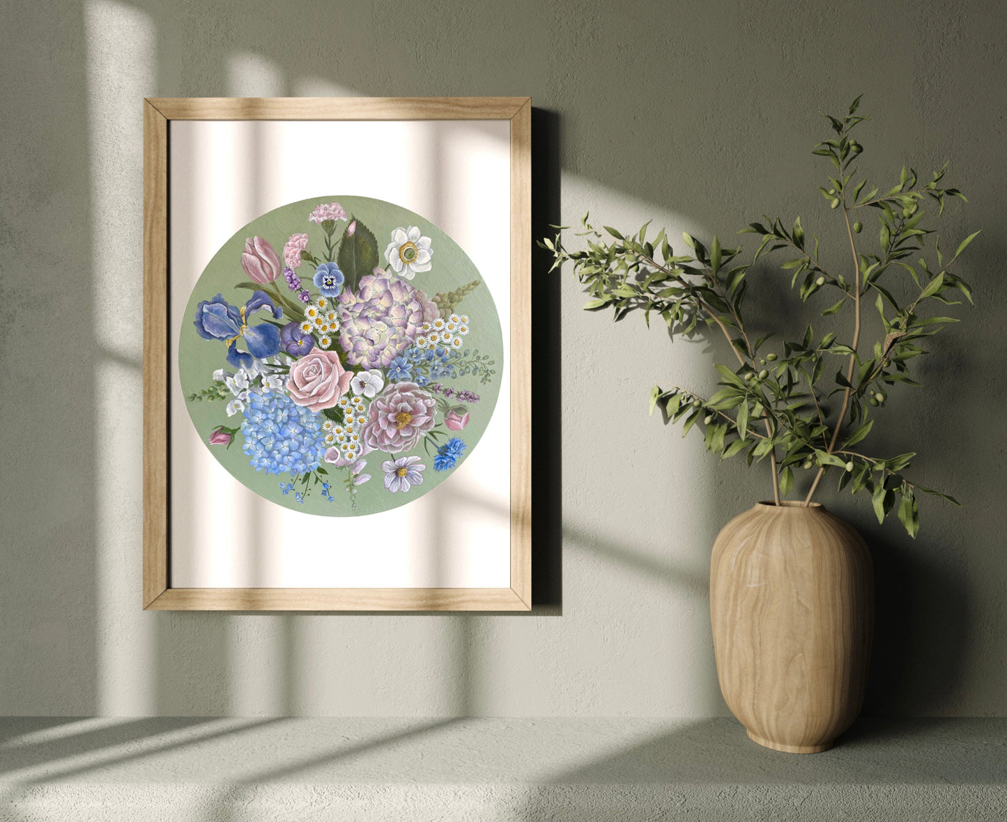Botanical Hydrangea Bouquet Oil Painting Print
