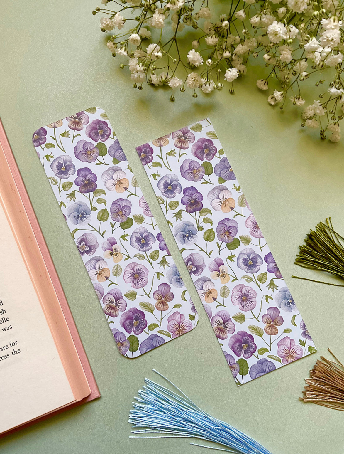 Botanical Pansies Watercolour Bookmark