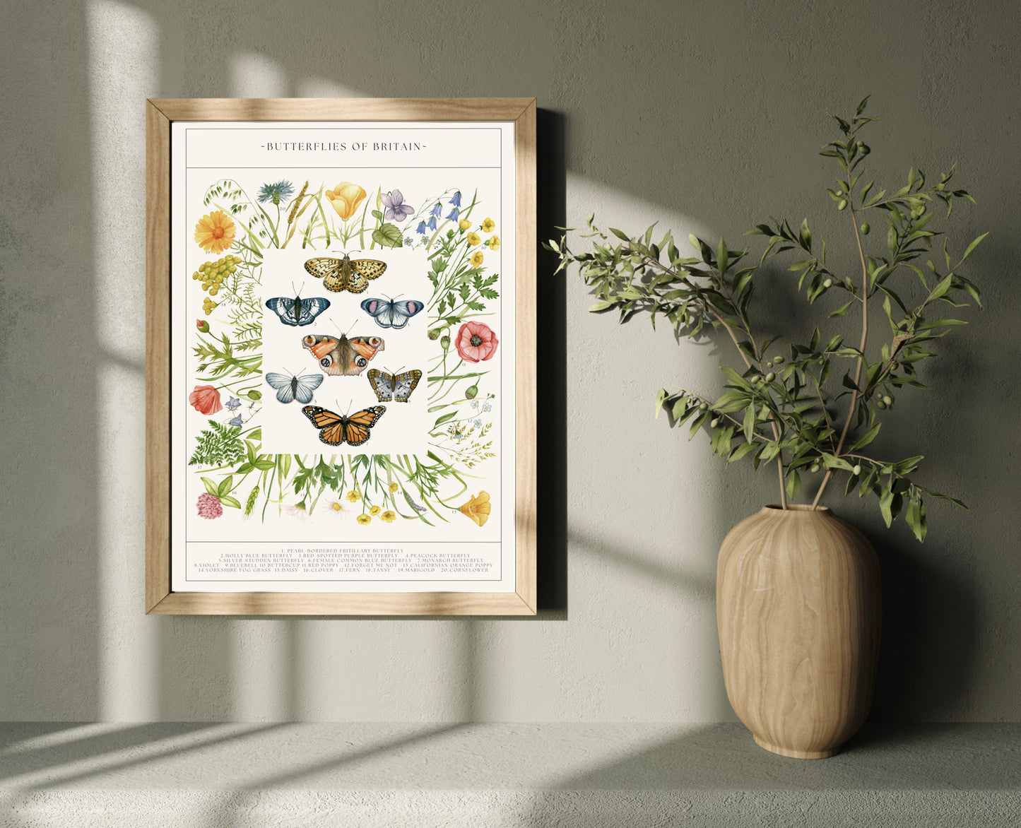 Botanical Butterfly Wildflower Guide Watercolour Print