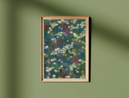 Impressionist Wildflower Field Oil Pastel Print