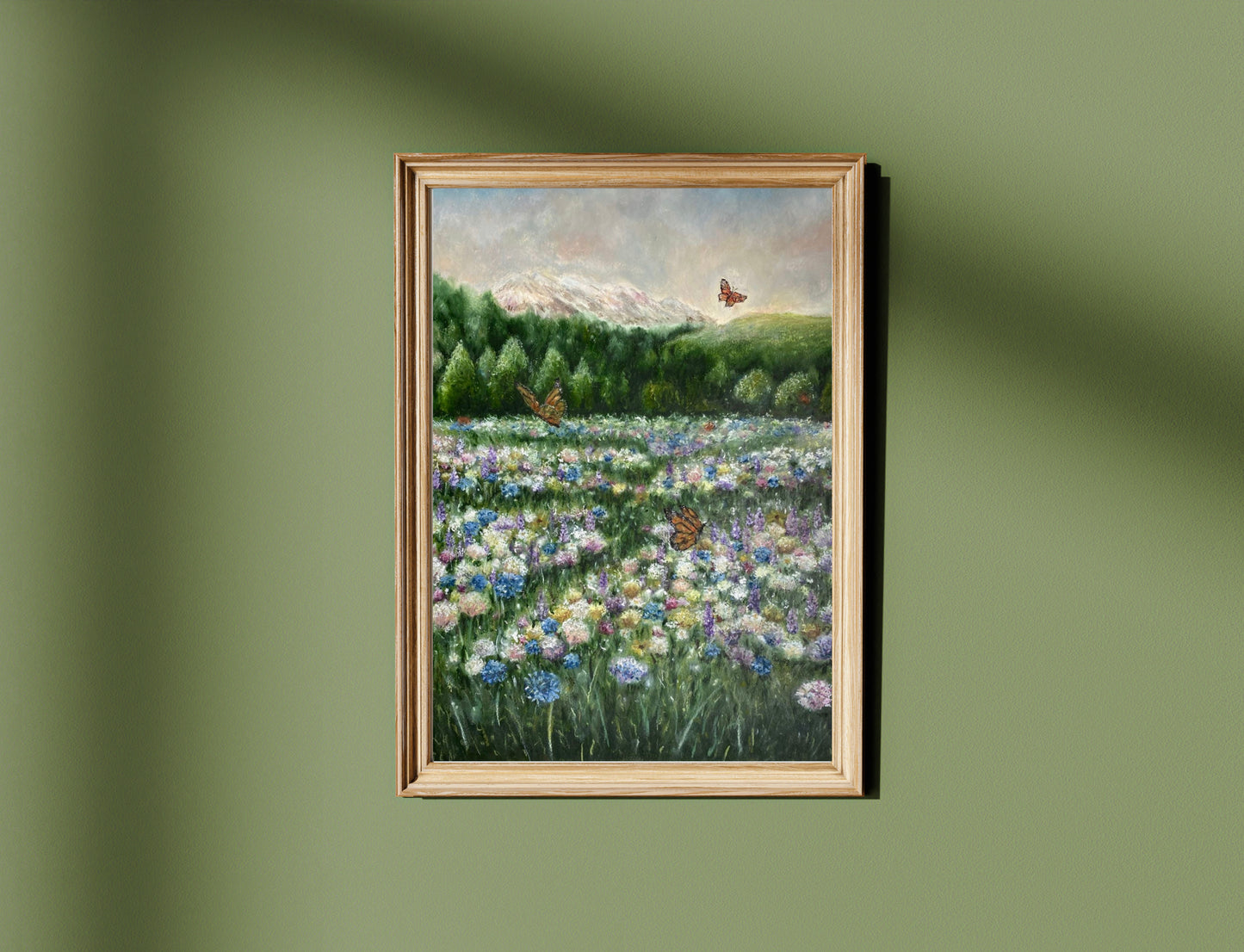 Dreamy Butterfly Field Landscape Oil Pastel Print