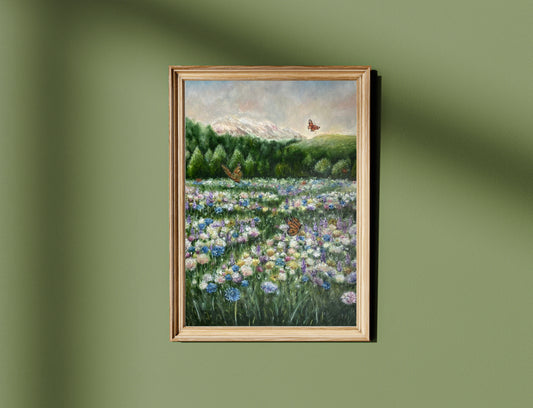 Dreamy Butterfly Field Landscape Oil Pastel Print