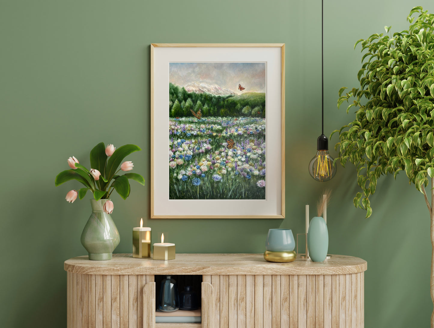 Dreamy Butterfly Field Landscape Oil Pastel Print