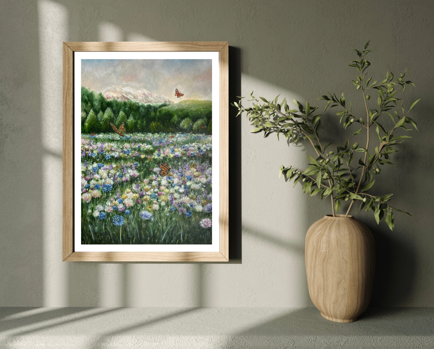 Dreamy Butterfly Field Landscape Oil Pastel Print