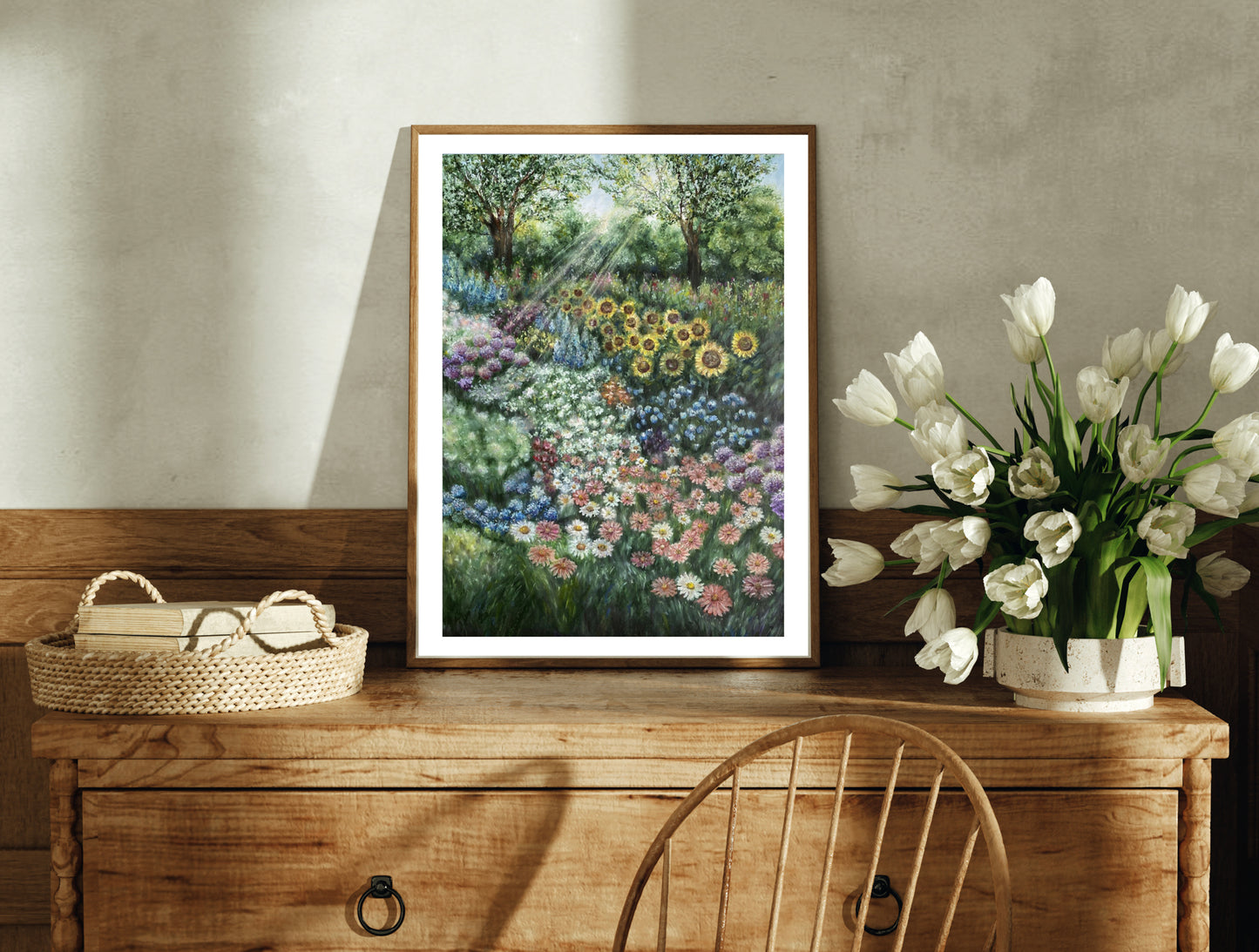 Flower Garden Landscape Oil Pastel Print