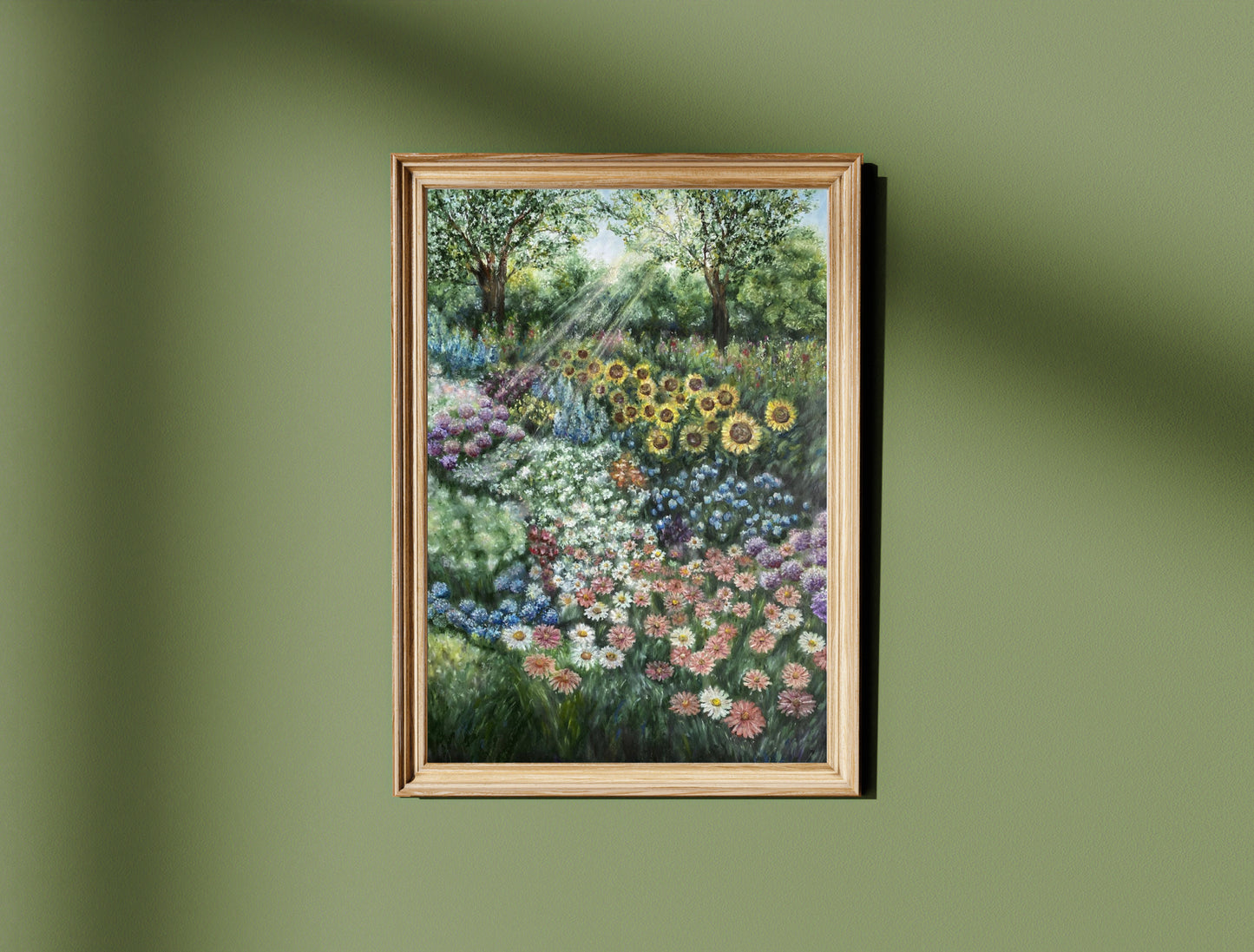 Flower Garden Landscape Oil Pastel Print