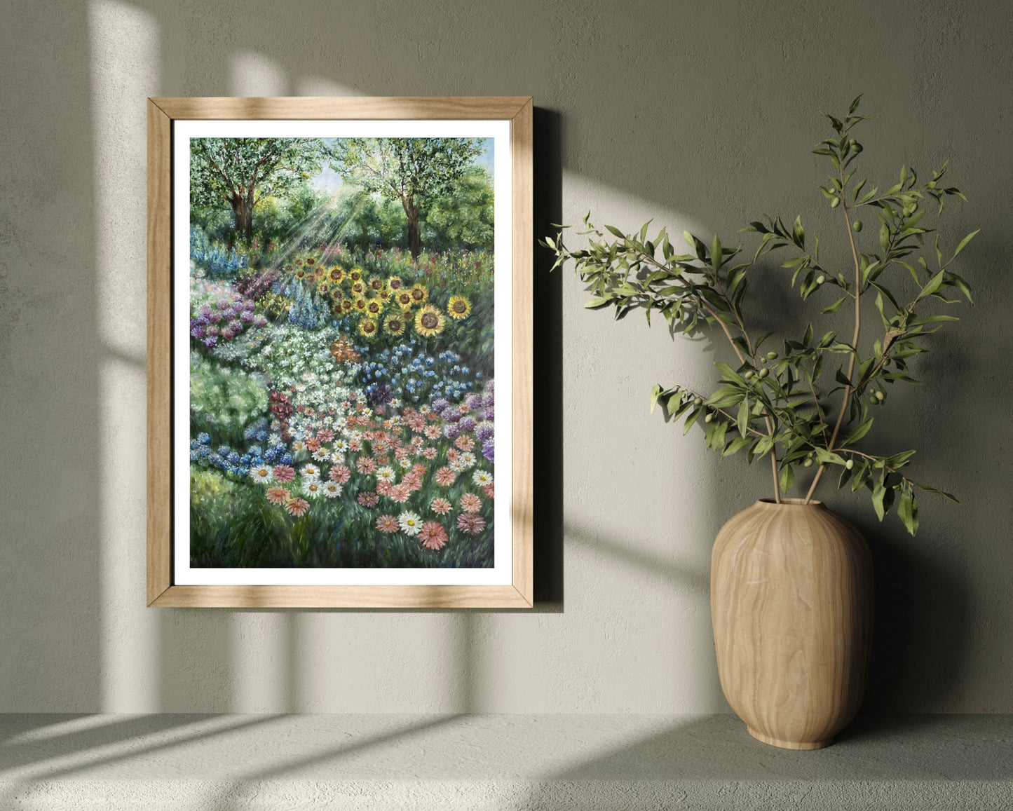 Flower Garden Landscape Oil Pastel Print