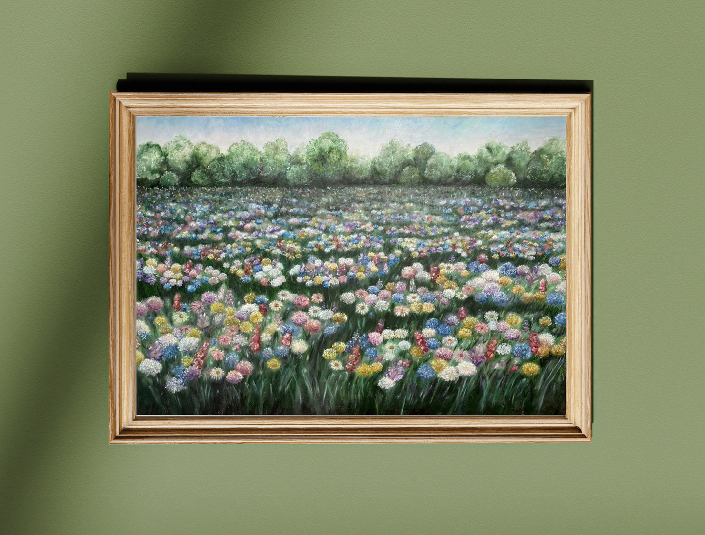 Dreamy Meadow Landscape Oil Pastel Print