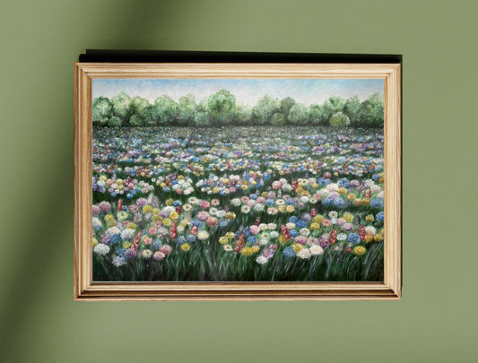 Dreamy Meadow Landscape Oil Pastel Print