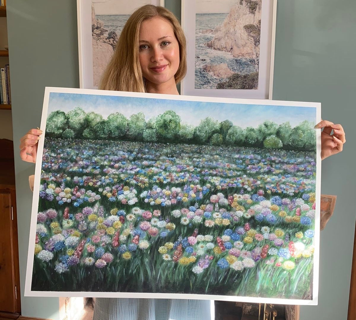 Dreamy Meadow Landscape Oil Pastel Print