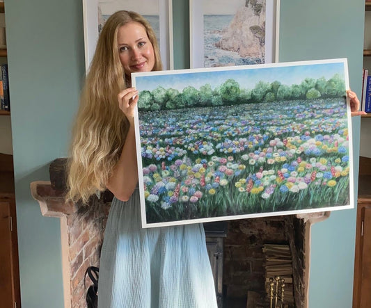 Dreamy Meadow Landscape Oil Pastel Print