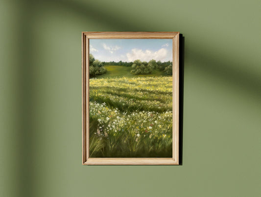 Countryside Meadow Landscape Soft Pastel Print
