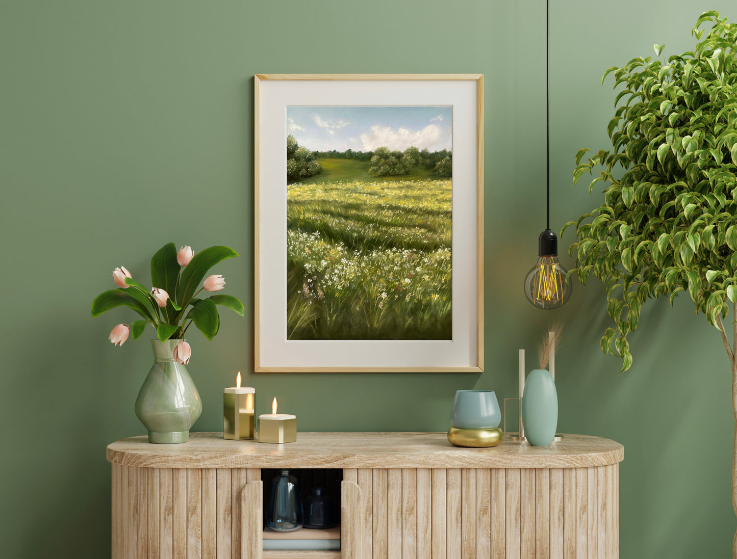 Countryside Meadow Landscape Soft Pastel Print