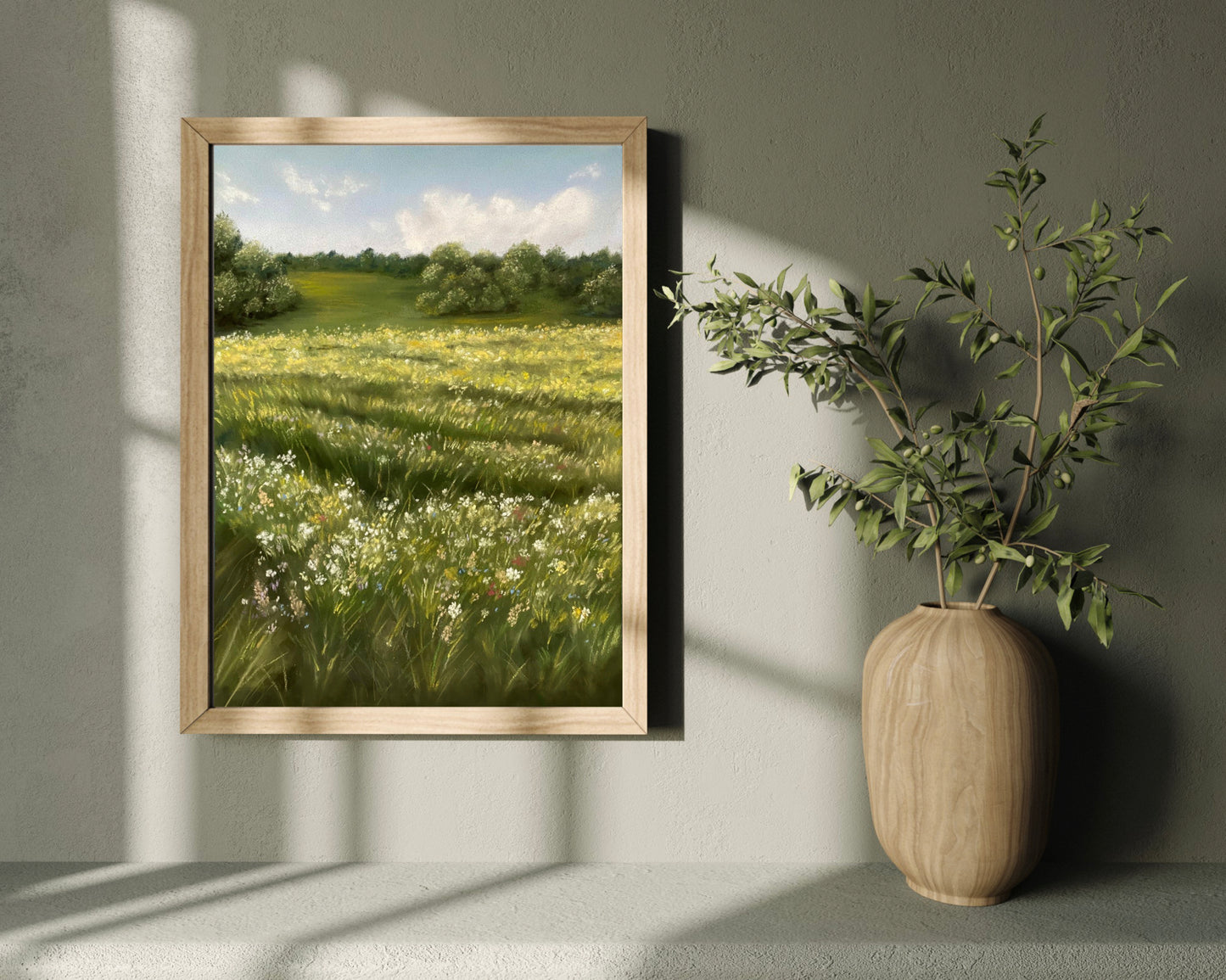 Countryside Meadow Landscape Soft Pastel Print