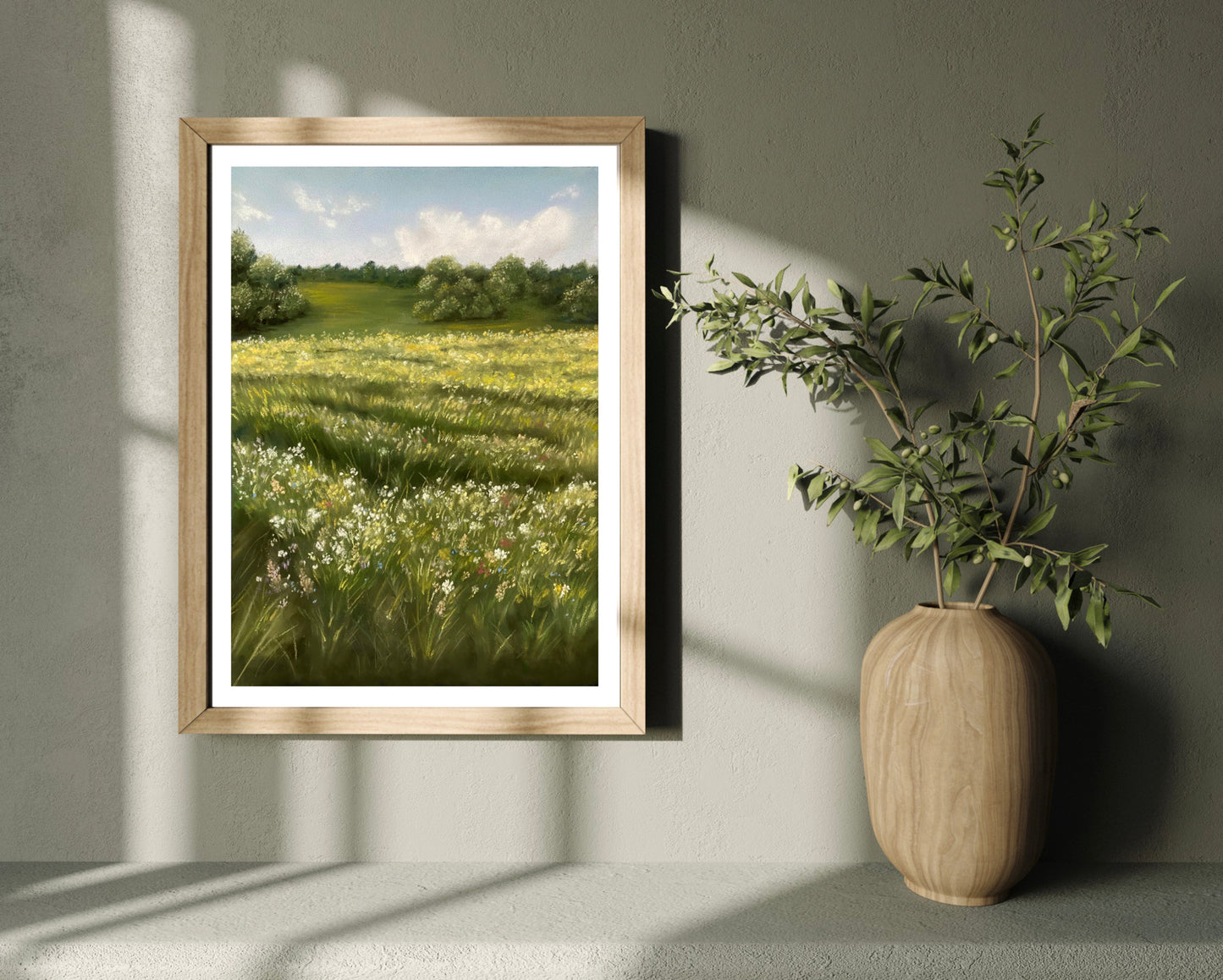 Countryside Meadow Landscape Soft Pastel Print