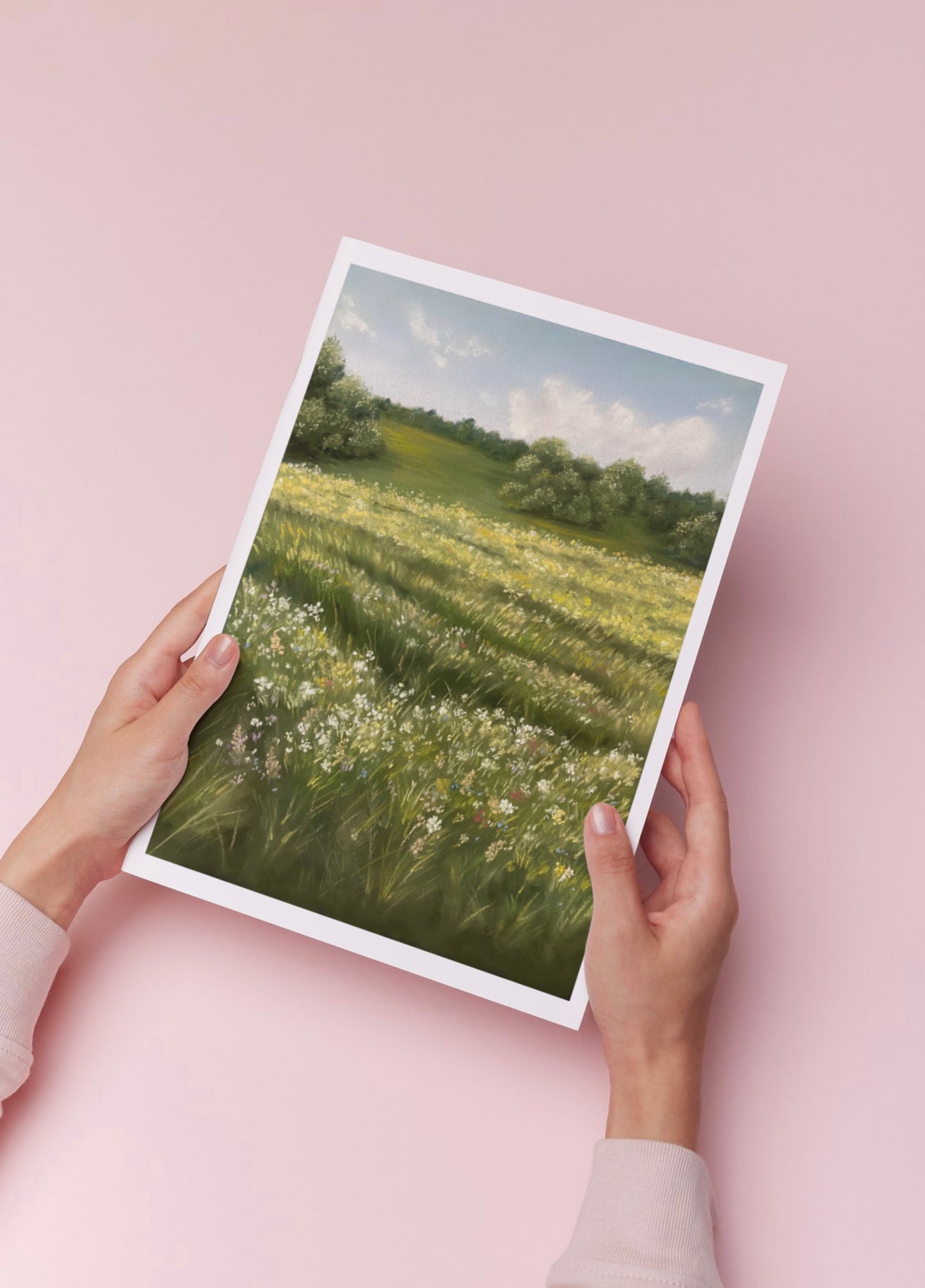 Countryside Meadow Landscape Soft Pastel Print