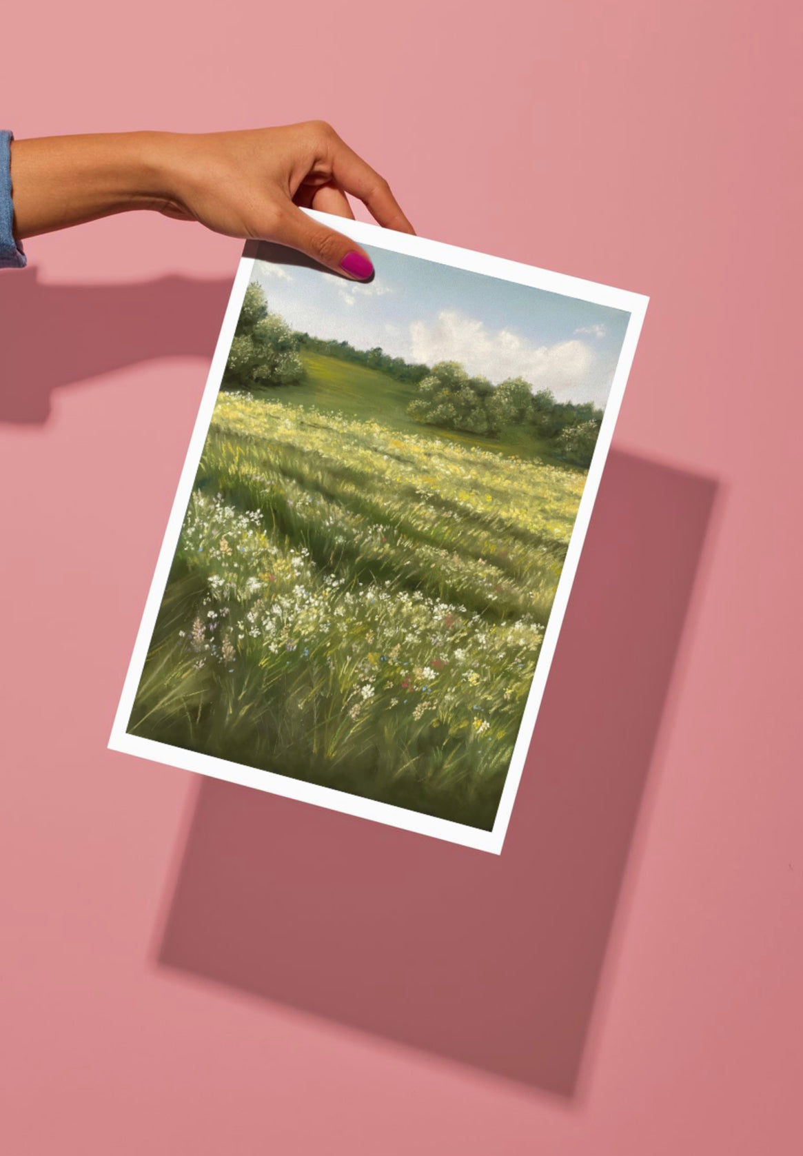 Countryside Meadow Landscape Soft Pastel Print