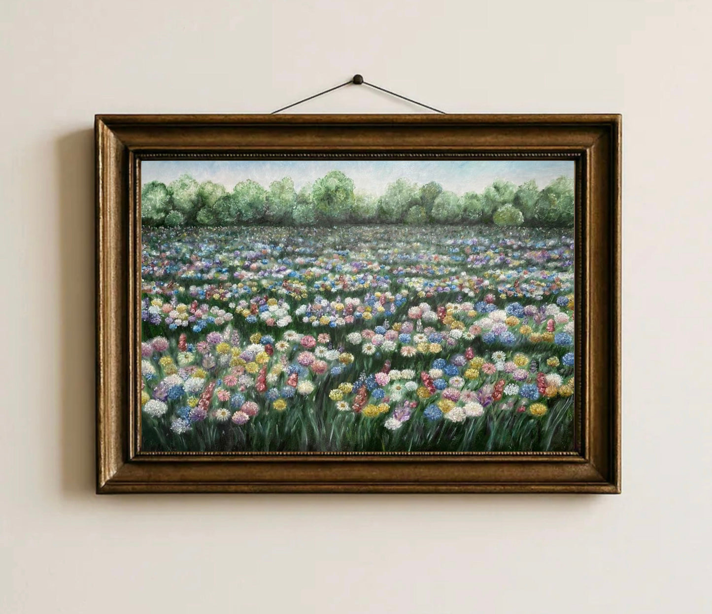 Dreamy Meadow Landscape Oil Pastel Print