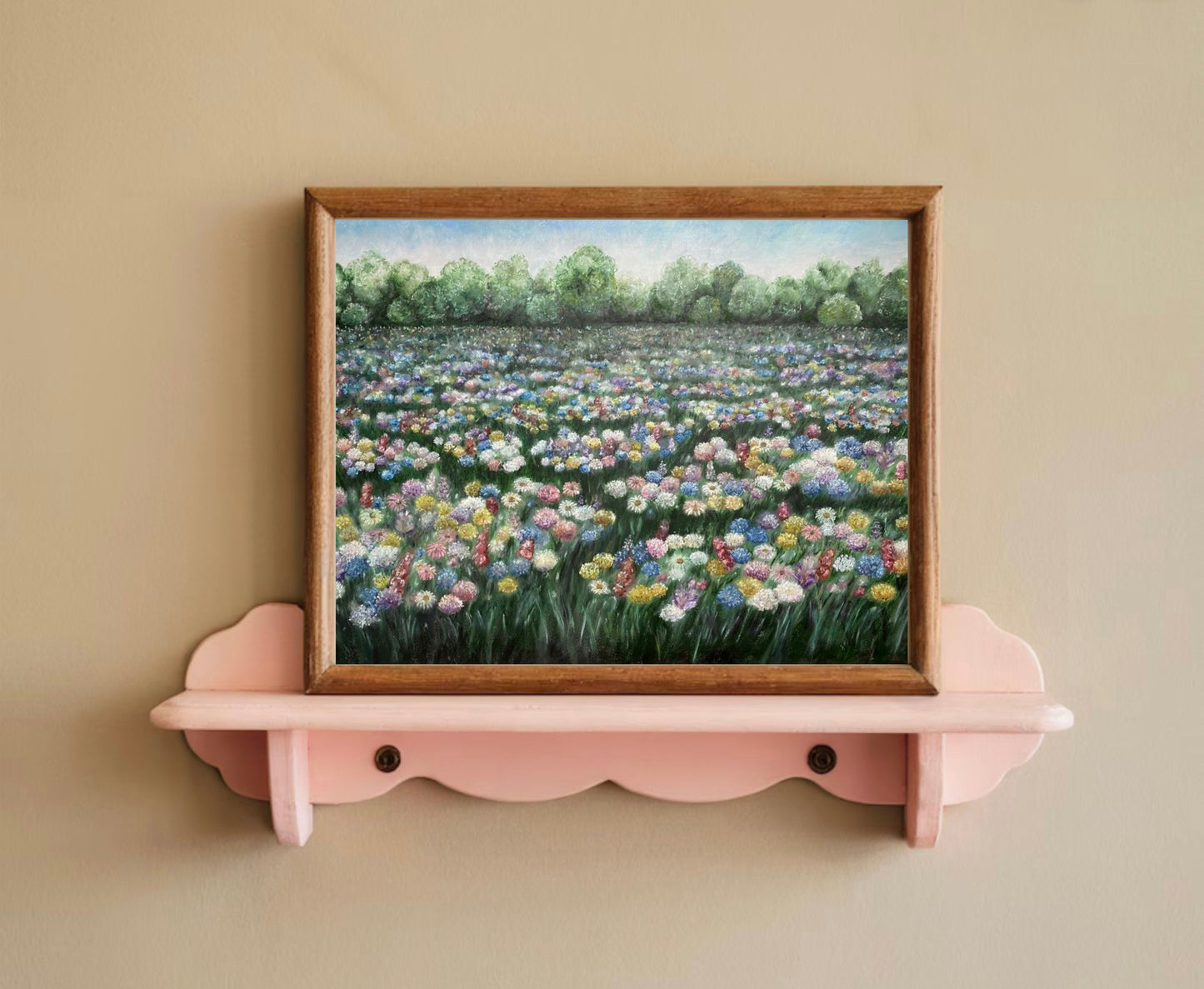 Dreamy Meadow Landscape Oil Pastel Print