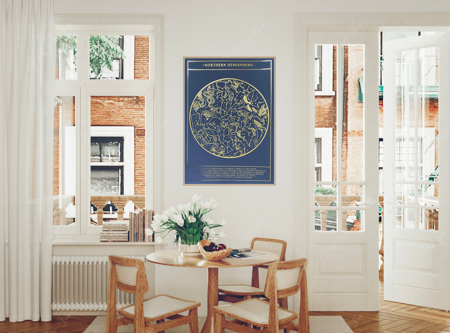 Northern Hemisphere Gold Foil Print, Constellations Star Map Planisphere Wall Art