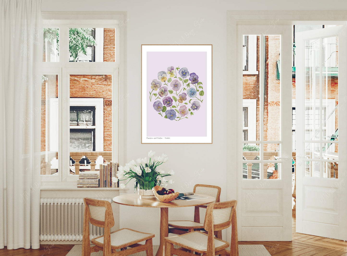 Botanical Pansies and Violas Watercolour Wall Art Print